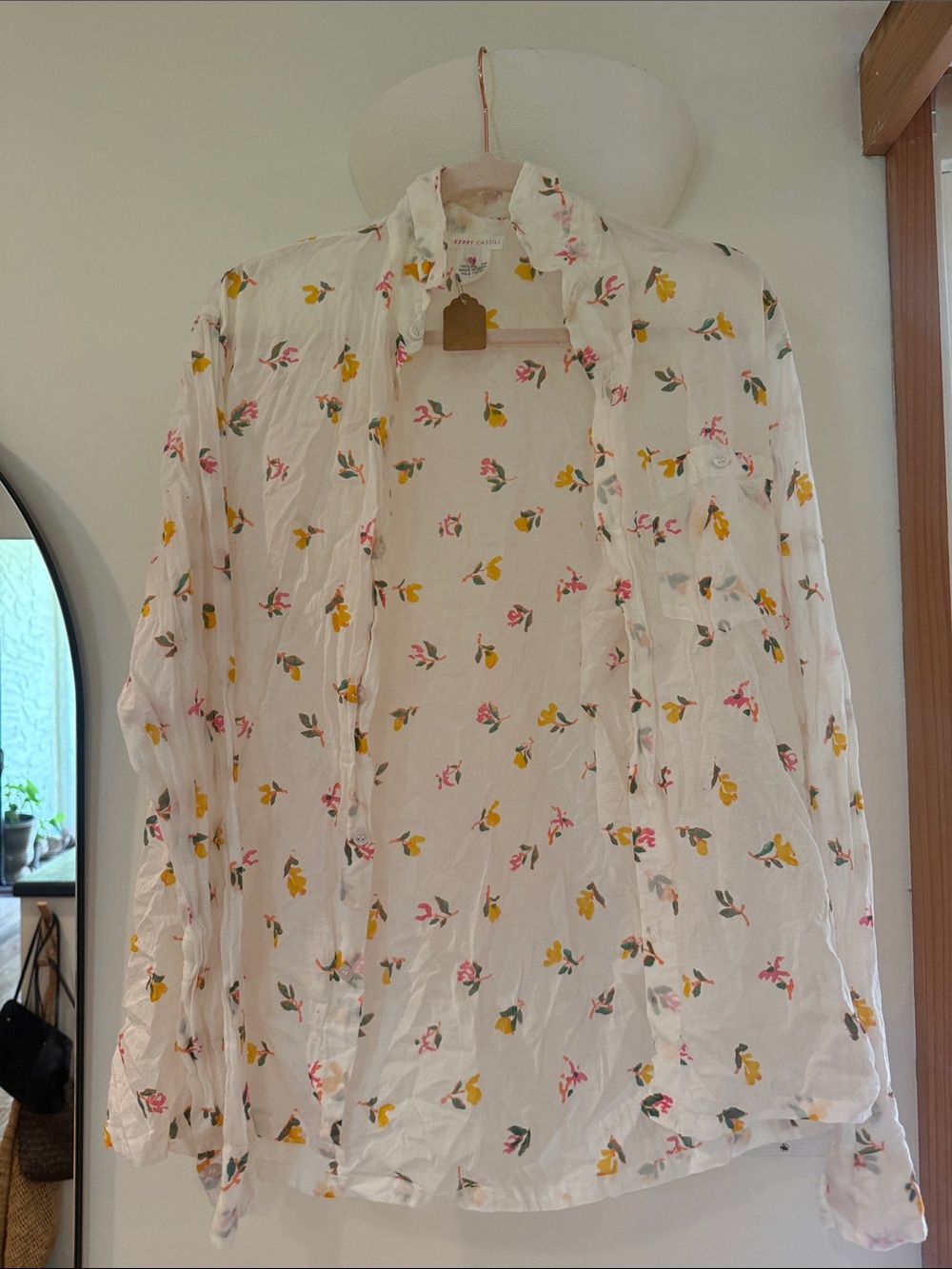 Women’s White Floral Button-Down Shirt